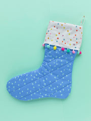 Easy Christmas stocking sewing pattern for beginners with lining, cuff, hanging loop