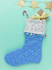 Easy Christmas stocking sewing pattern for beginners with lining, cuff, hanging loop