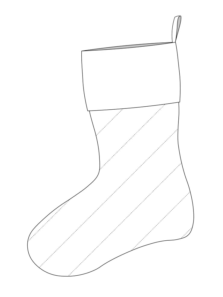 Easy Christmas stocking sewing pattern for beginners with lining, cuff, hanging loop