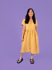 Sewing pattern for a button-front dress with short straight sleeves. Tilly and the Buttons.