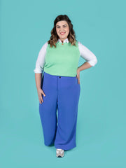 Blue triple crepe Thea wide leg trousers sewing pattern - Tilly and the Buttons