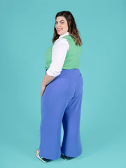 Blue crepe Thea wide leg trousers sewing pattern - Tilly and the Buttons