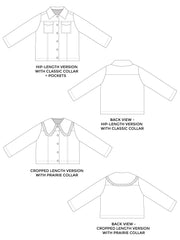 Technical drawing of Sonny jacket sewing pattern by Tilly and the Buttons