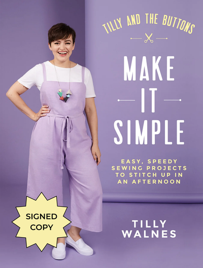 Book cover of 'Make It Simple' by Tilly Walnes with Tilly wearing a purple Safiya jumpsuit on a purple background.