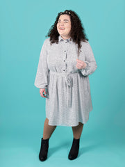 Lyra shirt dress sewing pattern size range 16-34 by Tilly and the Buttons